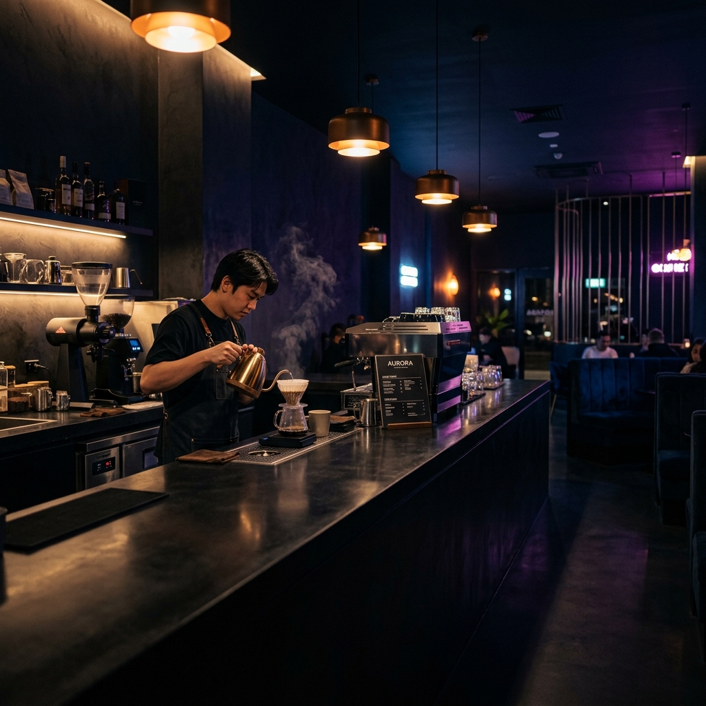 Interior de Nebula Glitch Social Club — Cafetería de especialidad